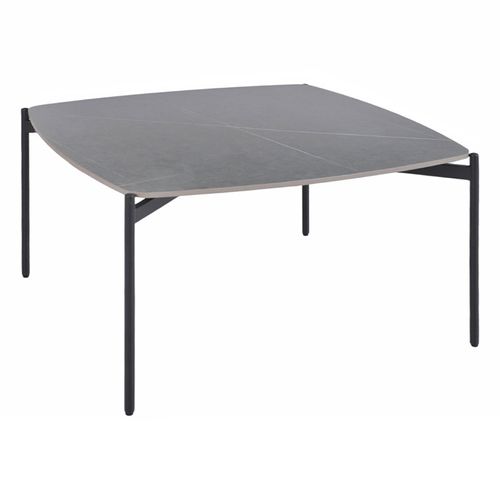 Table Basse Carrée En Céramique Gris Marbré Et Métal Noir - Jerry