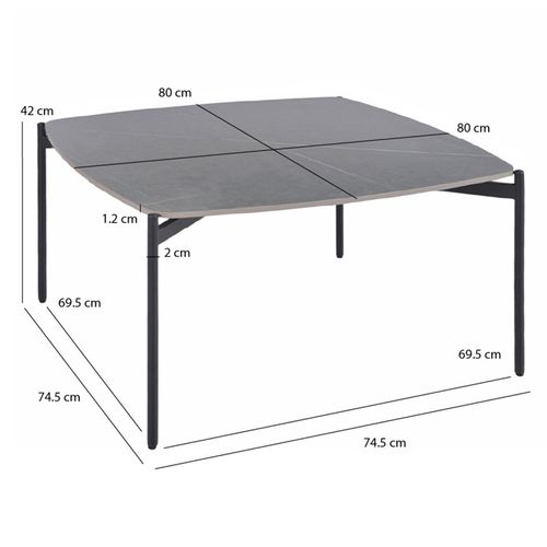 Table Basse Carrée En Céramique Gris Marbré Et Métal Noir - Jerry