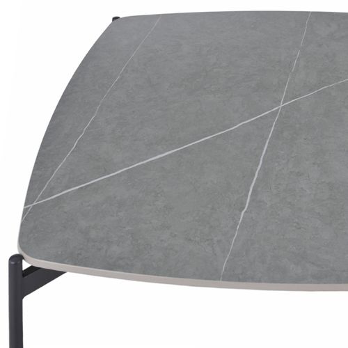 Table Basse Carrée En Céramique Gris Marbré Et Métal Noir - Jerry
