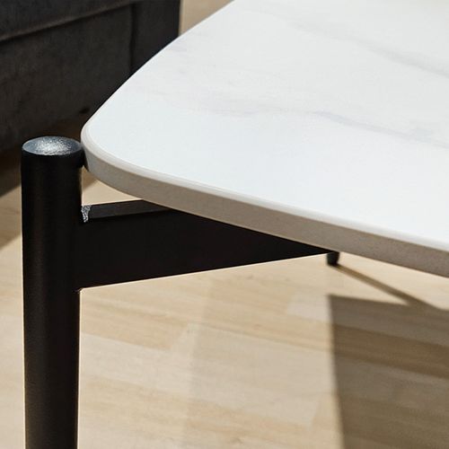 Table Basse Carrée En Céramique Blanc Marbré Et Métal Noir - Jerry