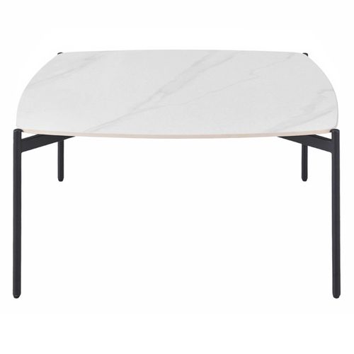 Table Basse Carrée En Céramique Blanc Marbré Et Métal Noir - Jerry