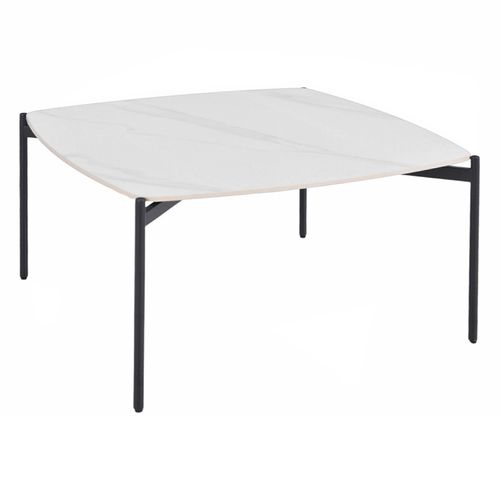 Table Basse Carrée En Céramique Blanc Marbré Et Métal Noir - Jerry