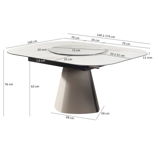 Table 140 à 174 Cm Céramique Blanc Plateau De Service Tournant - Twist