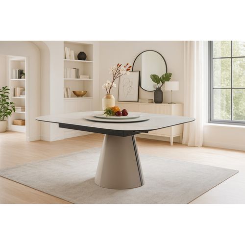Table 140 à 174 Cm Céramique Blanc Plateau De Service Tournant - Twist