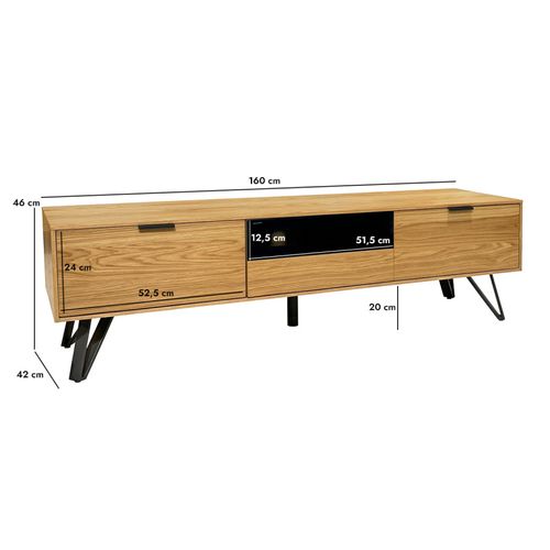 Meuble TV 160 Cm 3 Tiroirs Placage Bois Et Pieds Métal – Onyx 2