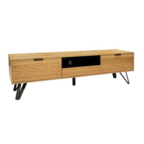 Meuble TV 160 Cm 3 Tiroirs Placage Bois Et Pieds Métal – Onyx 2