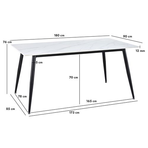 Table 180 X 90 Cm Céramique Blanc Marbré Pieds Métal Noir - Ryder 2
