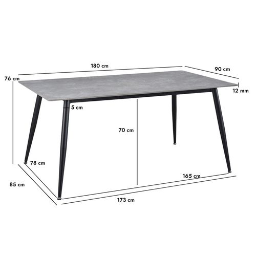 Table 180 X 90 Cm En Céramique Gris Béton Pieds Métal - Ryder 2