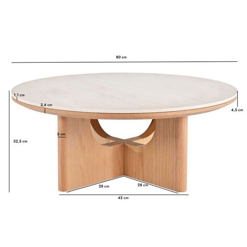 Table Basse Ronde 80 Cm Bois Et Céramique Beige Pied Aéré – Dove