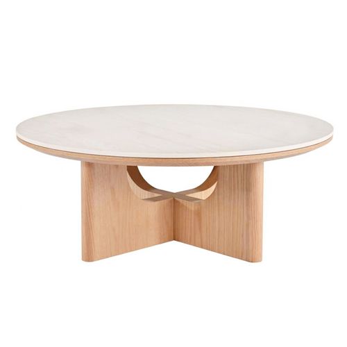 Table Basse Ronde 80 Cm Bois Et Céramique Beige Pied Aéré – Dove