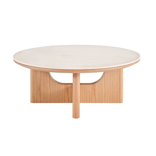 Table Basse Ronde 80 Cm Bois Et Céramique Beige Pied Aéré – Dove