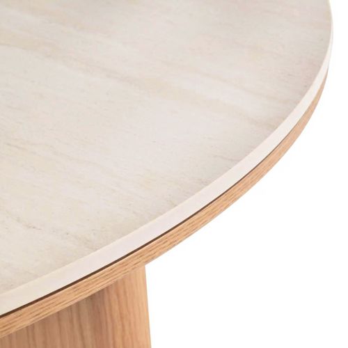 Table Basse Ronde 80 Cm Bois Et Céramique Beige Pied Aéré – Dove