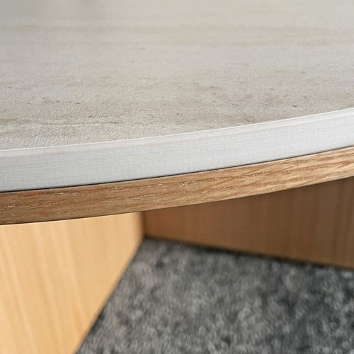 Table Basse Ronde 80 Cm Bois Et Céramique Beige Pied Aéré – Dove