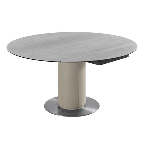 Table Extensible Ronde 90 à 150 Cm En Céramique Gris Pied Central - Pivo