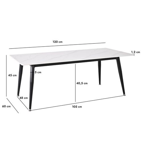 Table Basse 120 Cm Céramique Blanc Marbré Pieds Métal - Ryder 2