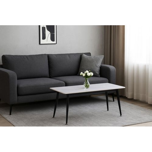 Table Basse 120 Cm Céramique Blanc Marbré Pieds Métal - Ryder 2