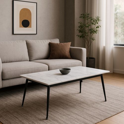 Table Basse 140 Cm Céramique Blanc Pieds Métal Noir - Ryder 2