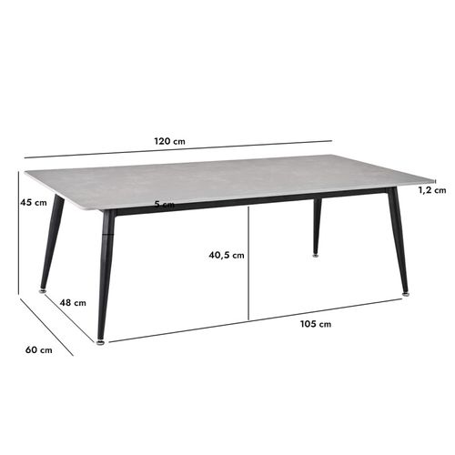 Table Basse 140 Cm Céramique Gris Béton Pieds Métal Noir - Ryder 2