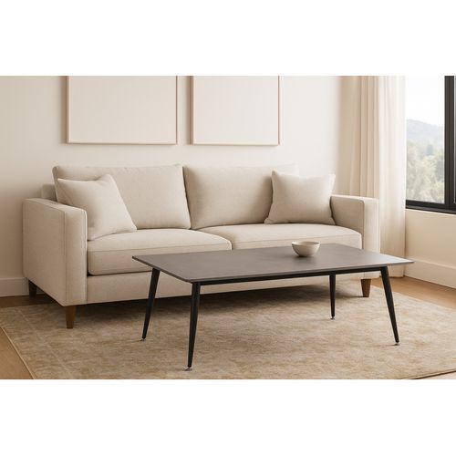 Table Basse 140 Cm Céramique Gris Béton Pieds Métal Noir - Ryder 2