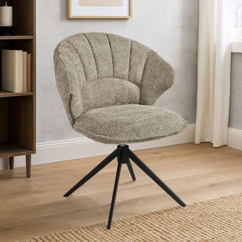 Lot 2 Chaises Coquillage Rotatives 180° Tissu Bouclette Taupe - Tissaia