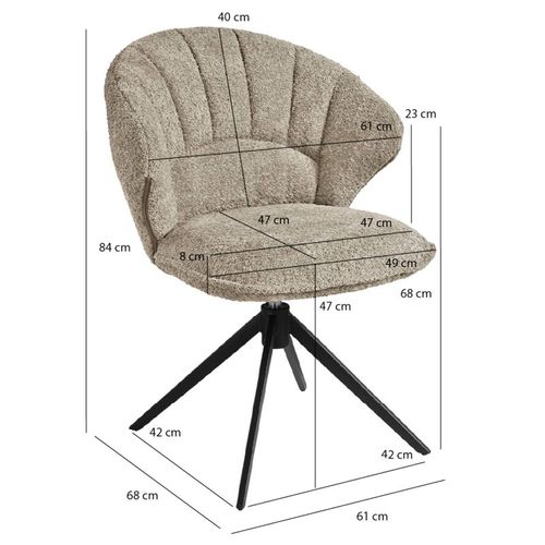 Lot 2 Chaises Coquillage Rotatives 180° Tissu Bouclette Taupe - Tissaia