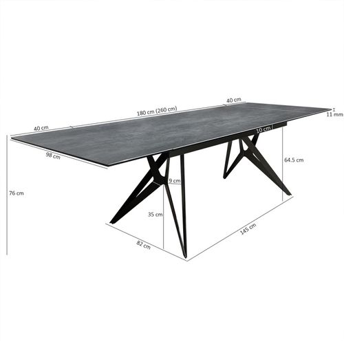 Table Extensible 180/260 Cm Céramique Gris Pieds Géométriques - Parker