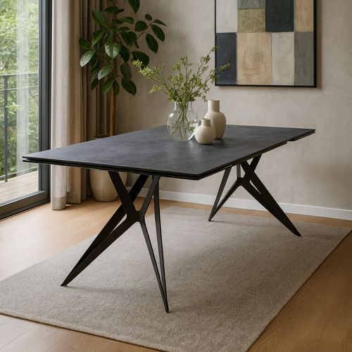Table Extensible 180/260 Cm Céramique Gris Pieds Géométriques - Parker