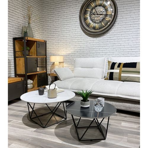 Set De 2 Tables Basses Rondes Noir Et Blanc Céramique Marbrée - Ashe