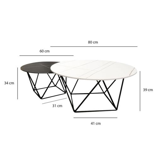 Set De 2 Tables Basses Rondes Noir Et Blanc Céramique Marbrée - Ashe