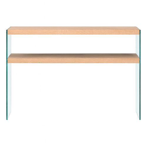 Console L. 110 Cm En Verre Trempé Et Étagères Effet Chêne Clair - Ice