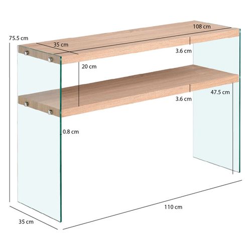 Console L. 110 Cm En Verre Trempé Et Étagères Effet Chêne Clair - Ice