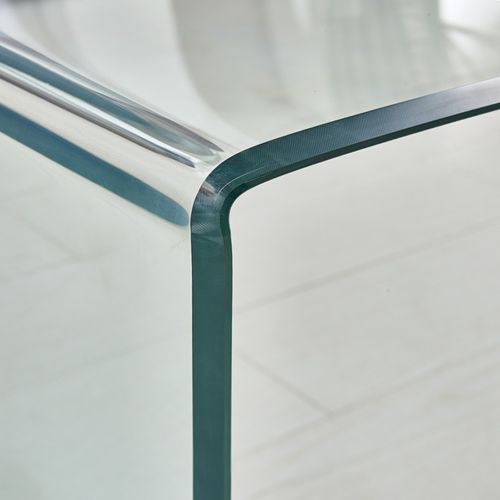 Table Basse Carrée 90 X 90 Cm Avec Pieds Arqués En Verre Trempé - Ice