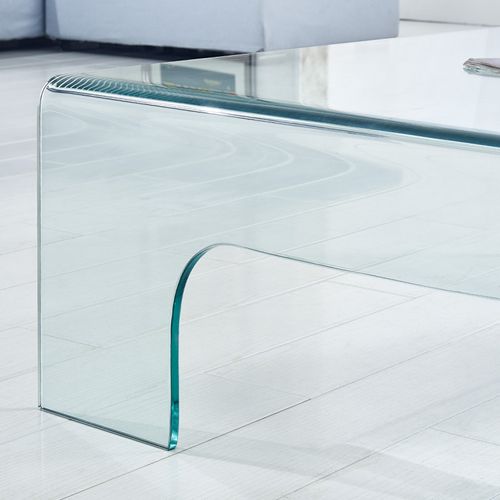 Table Basse Carrée 90 X 90 Cm Avec Pieds Arqués En Verre Trempé - Ice