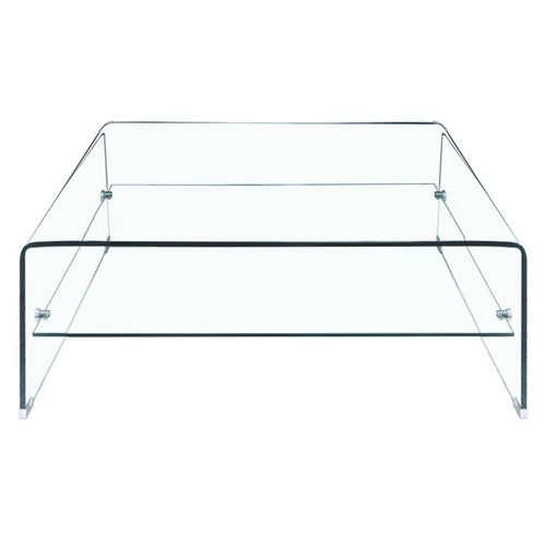 Table Basse Carrée 80 X 80 Cm Avec Étagère En Verre Trempé - Ice