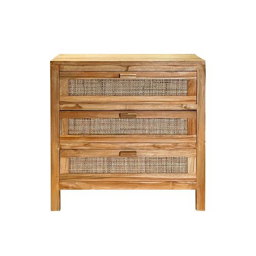 Commode H. 73 Cm 3 Tiroirs En Teck Et Cannage Rotin – Camilo