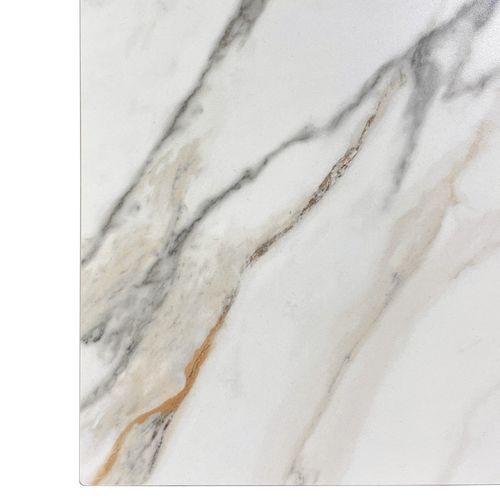 Table Basse 110 Cm Céramique Blanc Marbré Pied Métal Beige - Isaure