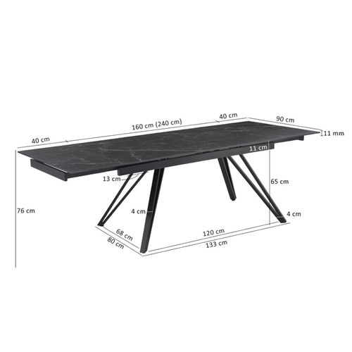 Table Extensible 160 à 240 Cm Céramique Noir Marbré Pieds En V - Indiana 10