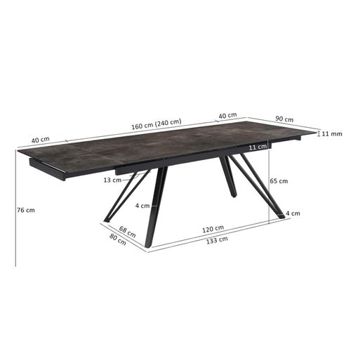 Table Extensible 160 à 240 Cm En Céramique Gris Vieilli Pieds En V - Maine 10