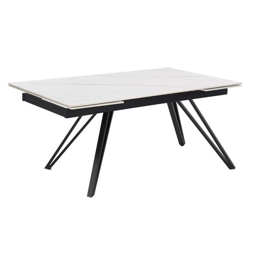 Table Extensible 180 à 260 Cm Céramique Blanc Marbré Pieds En V - Nevada 10