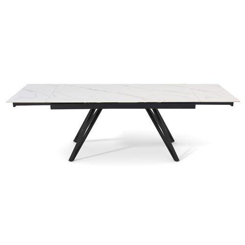Table Extensible 160 à 240 Cm Céramique Blanc Marbré Pieds En V - Nevada 10