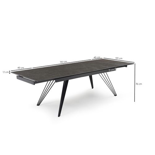 Table Extensible 180 à 260 Cm Céramique Gris Anthracite Pieds Filaires - Utah 01