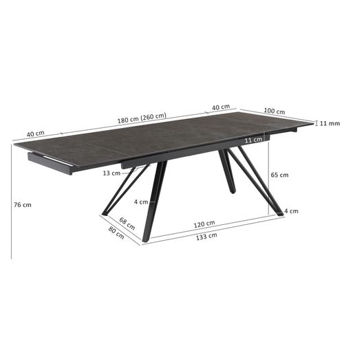 Table Extensible 180 à 260 Cm Céramique Gris Anthracite Pieds V - Utah 10
