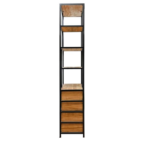 Bibliothèque 190 Cm 5 Étages 2 Tiroirs Bois Teck Et Métal – Priestly