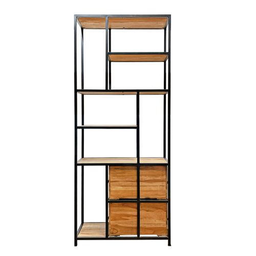 Bibliothèque 190 Cm 5 Étages 2 Tiroirs Bois Teck Et Métal – Priestly
