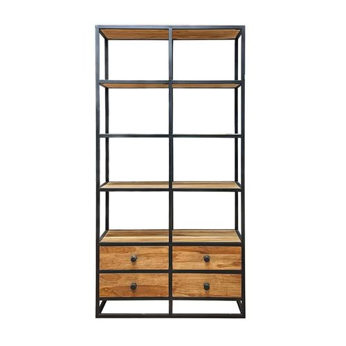 Bibliothèque 175 Cm 4 Étages 4 Tiroirs Bois Teck Et Métal – Cassie