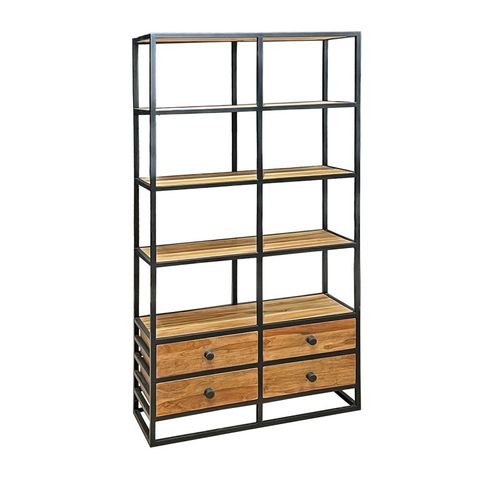 Bibliothèque 175 Cm 4 Étages 4 Tiroirs Bois Teck Et Métal – Cassie