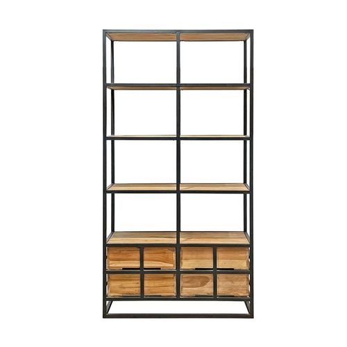 Bibliothèque 175 Cm 4 Étages 4 Tiroirs Bois Teck Et Métal – Cassie