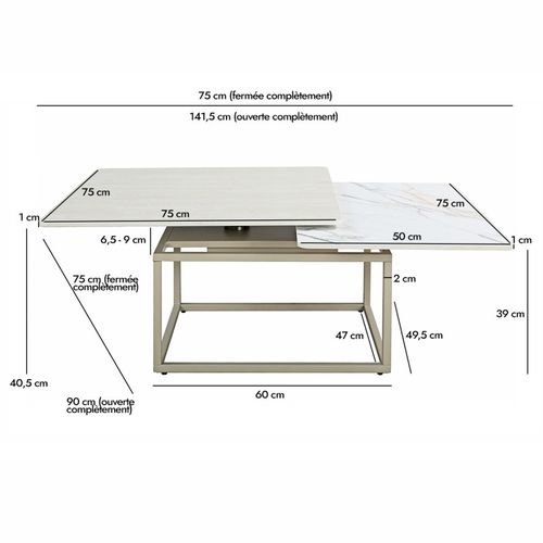 Table Basse Rotative 2 Plateaux En Céramique Et Pied Beige – Thyla