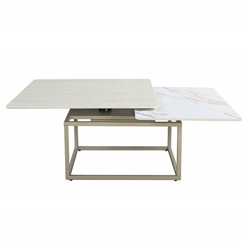 Table Basse Rotative 2 Plateaux En Céramique Et Pied Beige – Thyla
