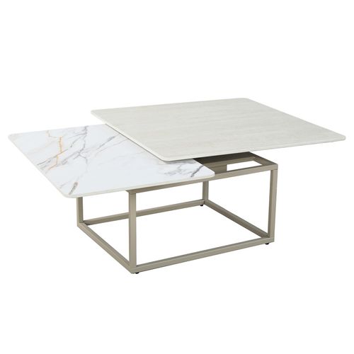 Table Basse Rotative 2 Plateaux En Céramique Et Pied Beige – Thyla